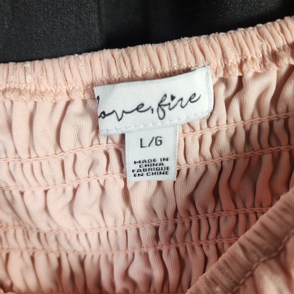 Love Fire Pink Swiss Dot Smocked Peplum Blouse Square Neck Long Sleeve Size L - Picture 6 of 8